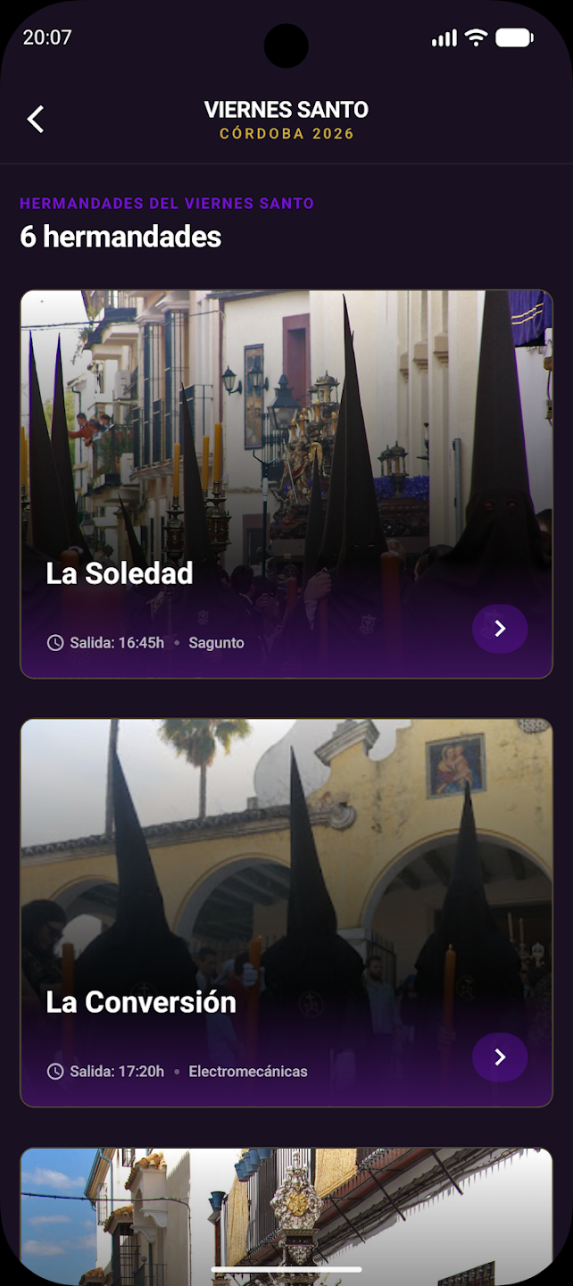 Listado de hermandades por día - Semana Santa Córdoba 2026