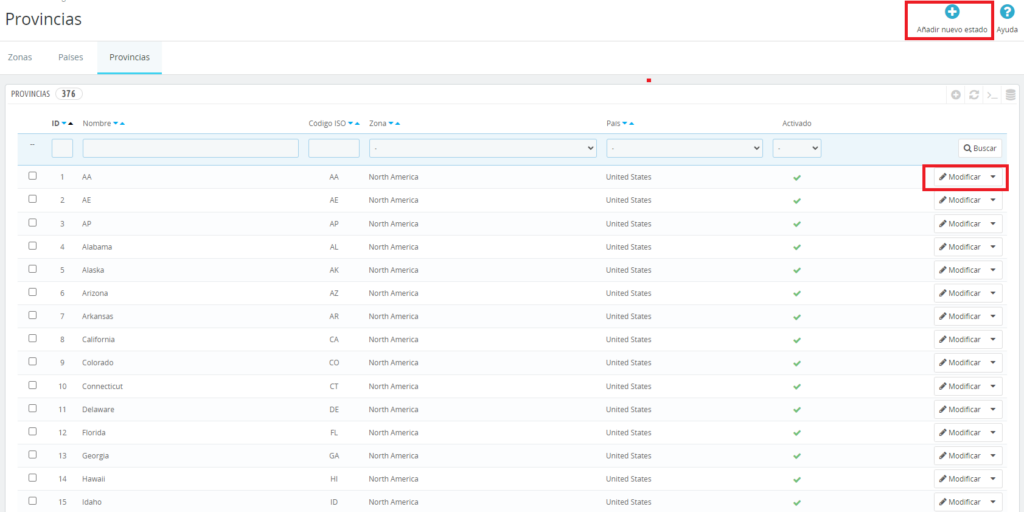 provincias transporte prestashop