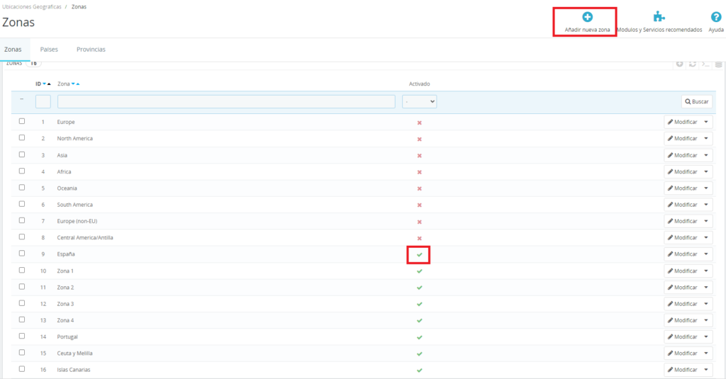 Zonas de transporte en PrestaShop 1.7