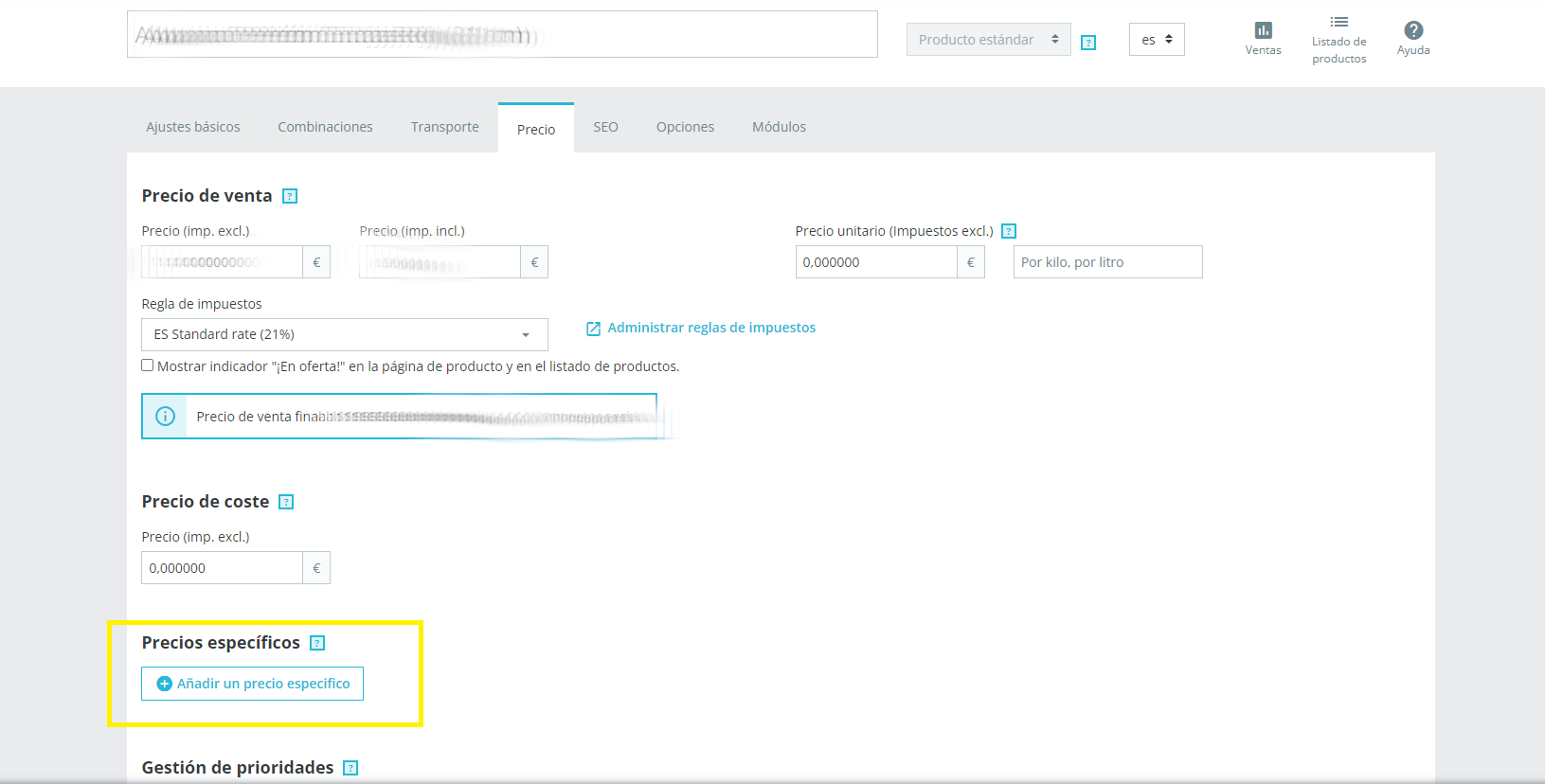 editar precio productos