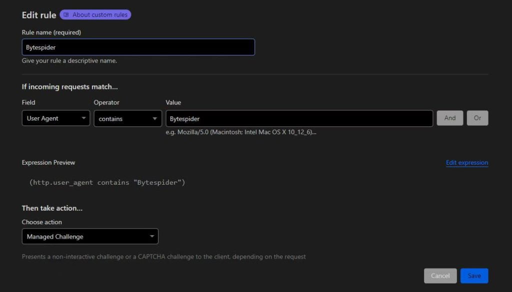Bytespider Cloudflare Block Rule