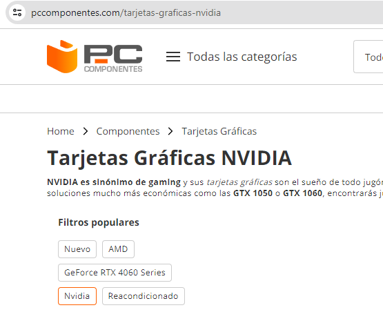 categorizacion tarjetas graficas pccomponentes